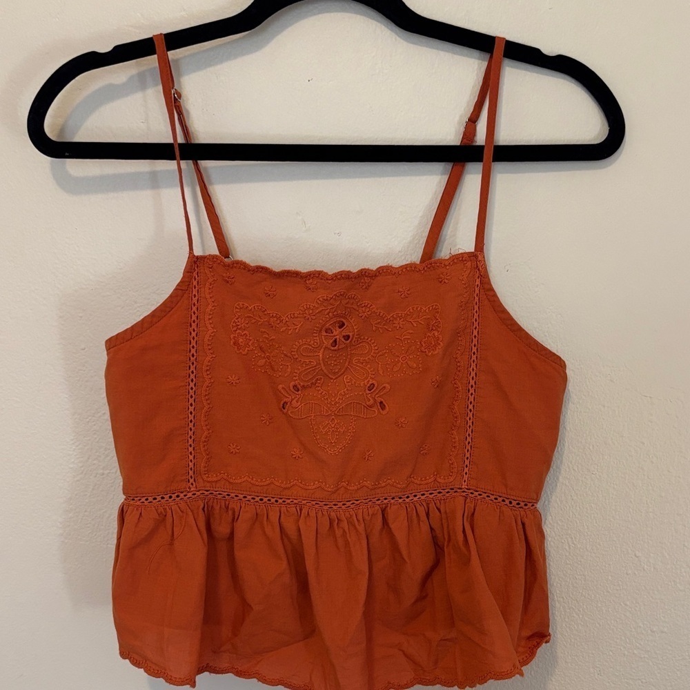 La Hearts Vibrant Orange Camisole with Delicate Embroidery